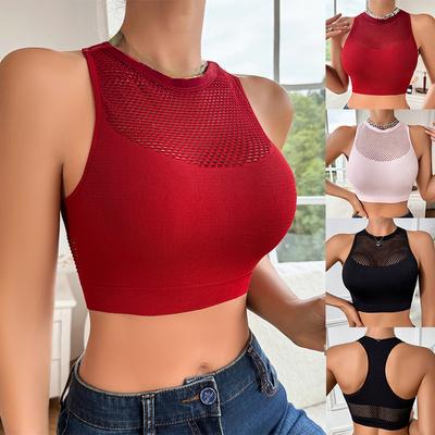 Summer Hollowed Out Tank Tops Women's Beautiful Back Sleeveless Top Slim Solid Short Female Camis Vest