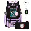 Two-dimensional Peripheral Day Man Ghost Extinguishing Backpack Pencil Bag Large Capacity Student Leisure Schoolbag with USB Port