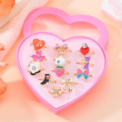 Zinc Alloy Open Ring 12-Piece Gift Box – Sweet & Cool Style, Ideal for Birthdays or Keepsakes