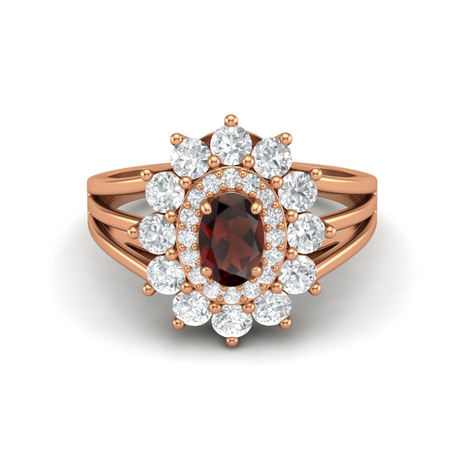 

6X4MM Oval Garnet Gemstone 925 Sterling Silver Rose Plated Halo Split Shank Ring 11.5 Яскраво-рожевий