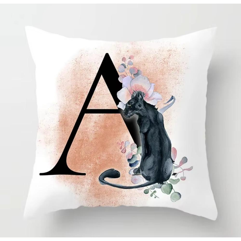 

Flower Cat Design English Letter Printing Pattern Cushion Cover Home Living Room Sofa Decoration Pillow 45x45cm 30x30cm чорний