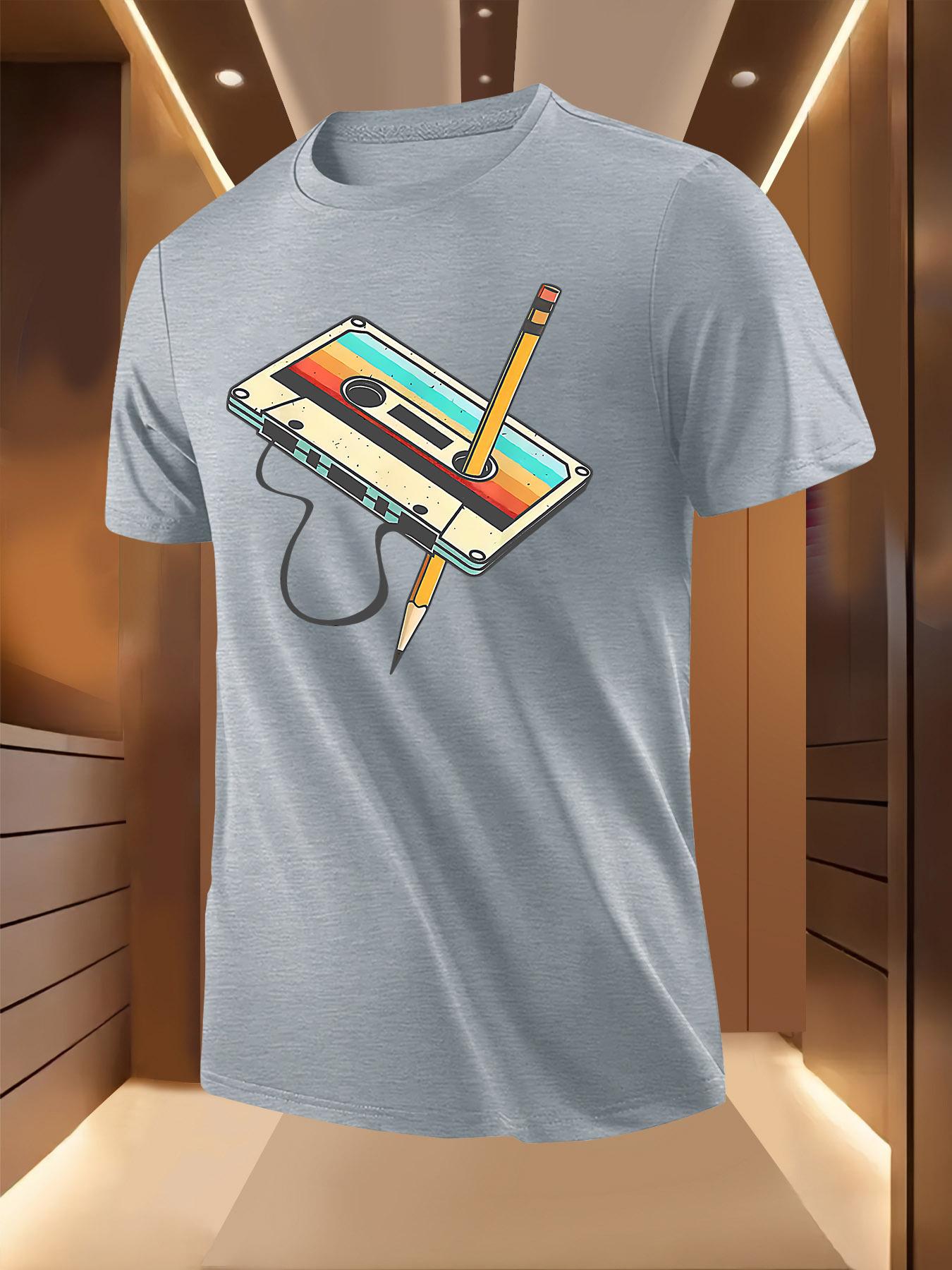 Retro Cassette Tape Pencil Graphic Tshirt - Lightweight B... M