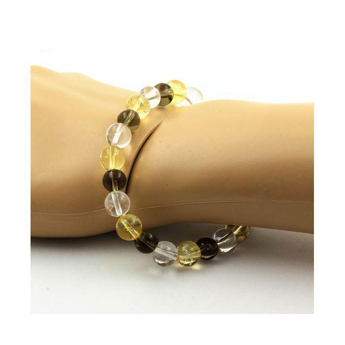 Pierres et Minéraux. Bracelet Perles Quartz fumé + Citrine + Quartz 8 mm. Fabriqué en France.