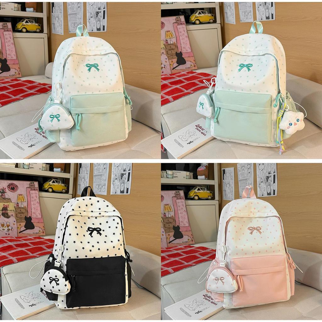 Cute Starry Butterfly Knot Backpack For Girls With Nylon For School And Daily Use