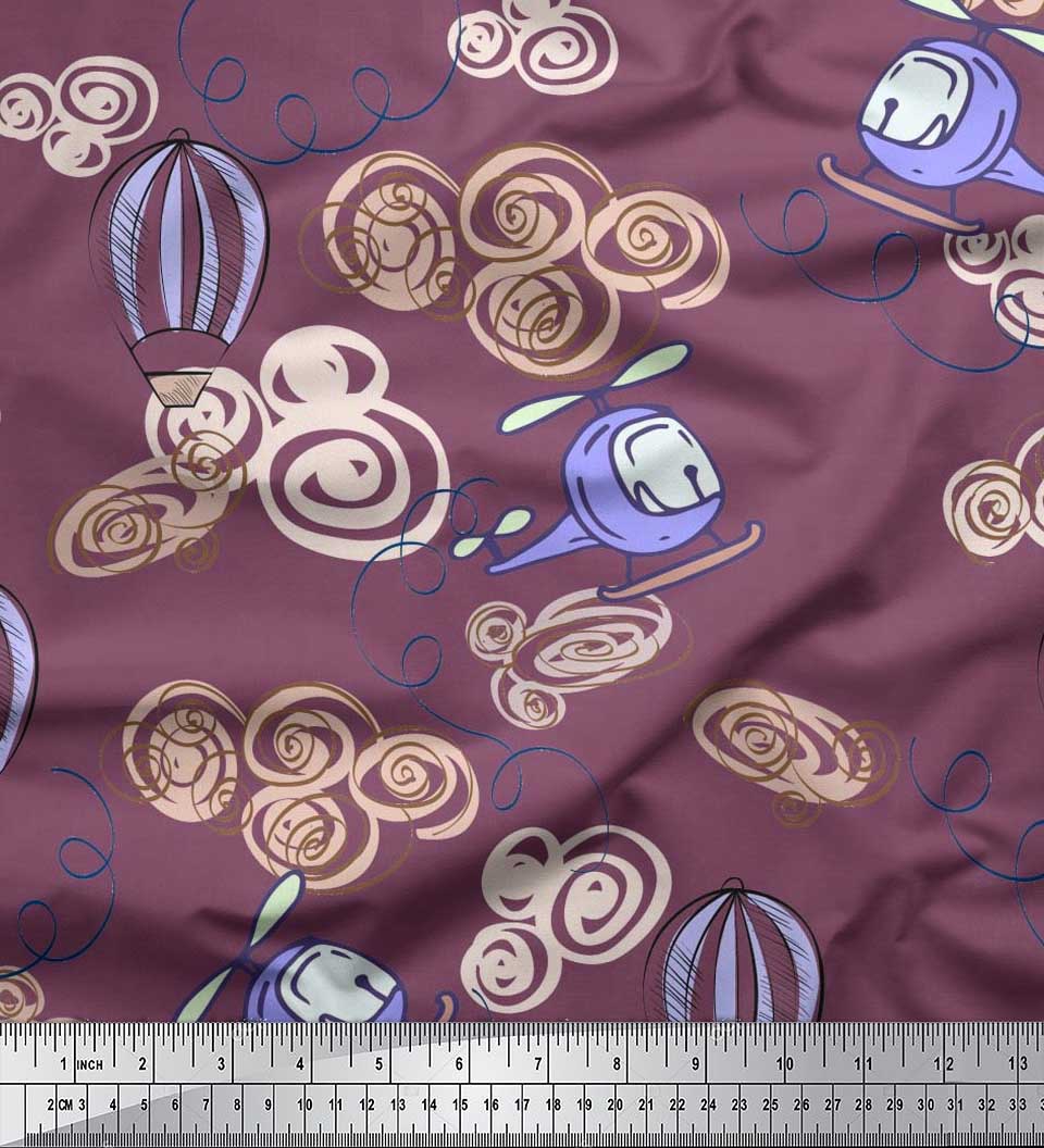 

Японська креп-атласна тканина Soimoi. Хмари, повітряна куля та вертоліт. Тканина для рукоділля з принтом на метри 42 дюйми 42 Inch Wide - Poly Crepe фіолетовий