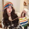 Retro Dopamine Colored Wool Hat Autumn and Winter Warm Knitted Hat Striped Korean Version Versatile Pile Hat Ear Protection Basin Hat
