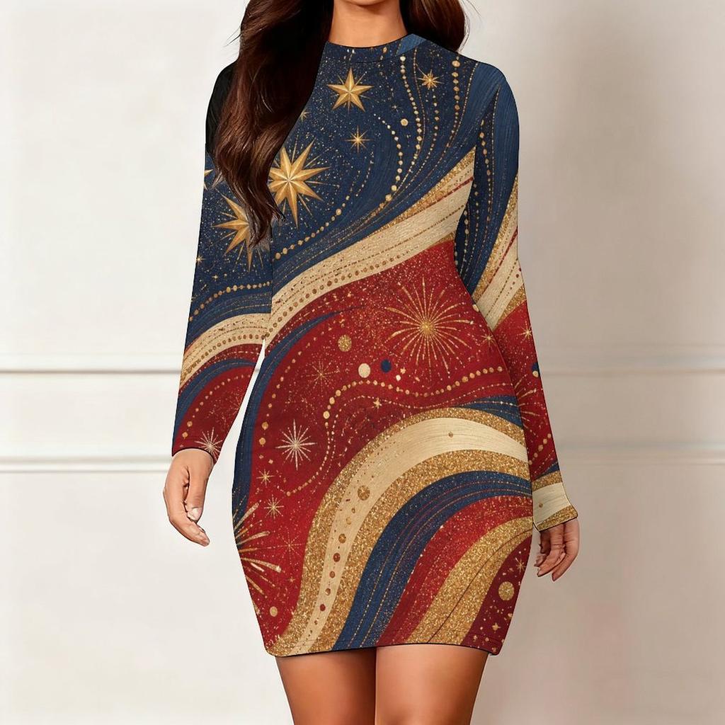 Plus Size Women Long Sleeve Bodycon Midi Dress Slim Fit Comfortable Casual Party Dress