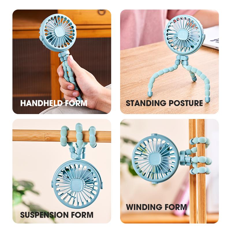 Outdoor Baby Stroller Handheld Fan Multifunctional Childrens Stroller Mini Fan Summer Mute Small  Octopus Mini Folding Fan