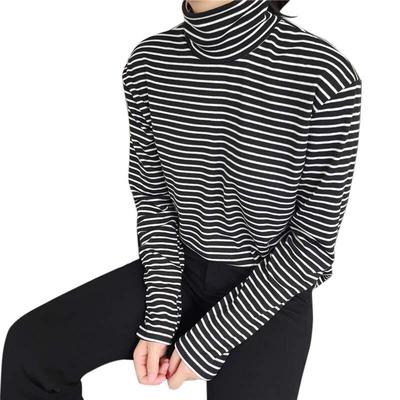 Women Spring Autumn Turtleneck T-shirts For Women Classic Stirped Slim Tops Plus Size 2XL Female T-shirt Tees