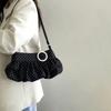 Korean Style Polka Dot Crossbody Bag For Women Large Capacity Ruched Hobo Bag With Wooden Button Decor Casual Soft Shoulder Bag