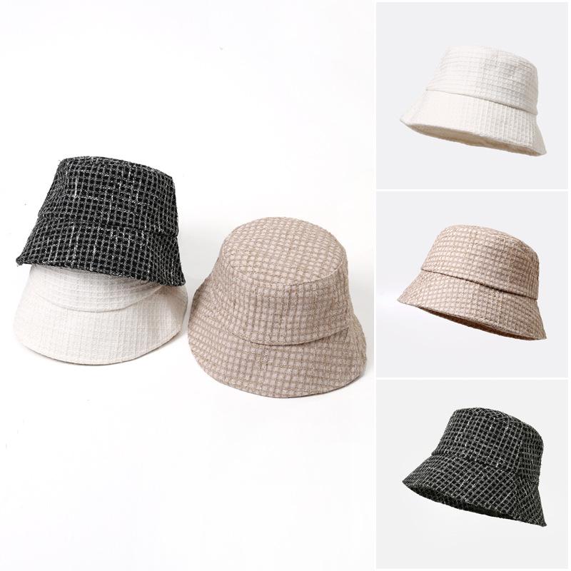 Korean Casual Versatile Hat for Women In Autumn and Winter New Windproof Fisherman Hat Fashionable Plaid Big Head Circumference Face Small Basin Hat