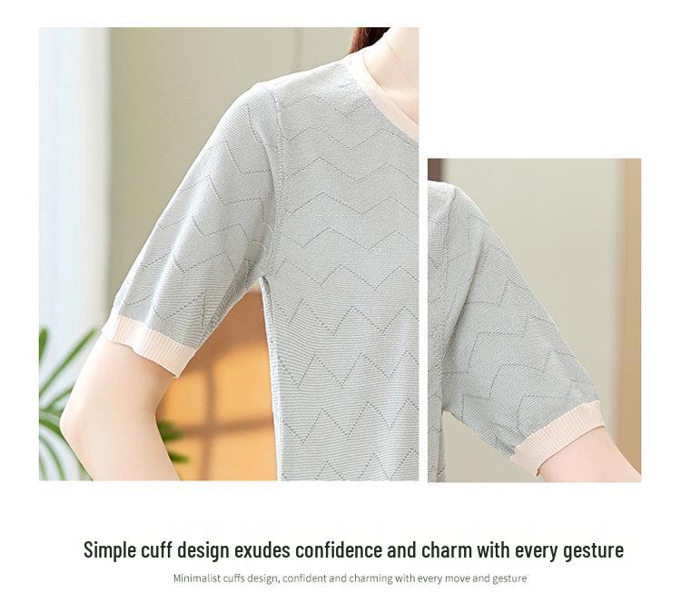 2026 Summer Ice Silk Knit T-shirts for Moms & Elderly Women – Short-Sleeved, Stylish Tops