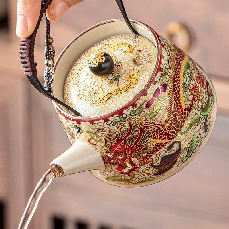 1PC Beam Teapot New Chinese High-value Novice Pot High-end Set Household Ceramic Kung Fu Tea Set Household Tableware Products