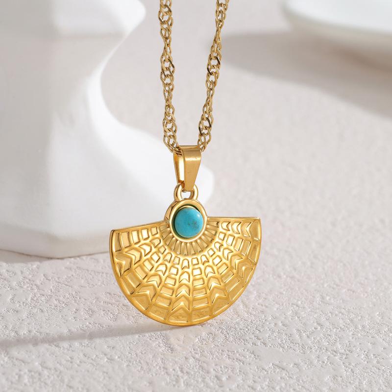 Геометрическое бирюзовое колье из 18-каратного золота - Ретро-мода, цепочка для свитера из нержавеющей стали для осени и зимы