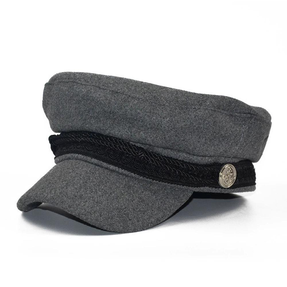 

Fashion Women Men Beret Hat Spring Autumn Sailor Black Octagonal Cap Top Travel One Size сірий колір