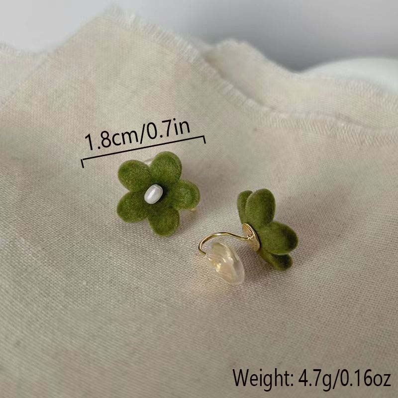Retro Flocking Flower Ear Clip Simple Fashion Earring Without Pierced Ears Ladies Cute Childlike Earrings