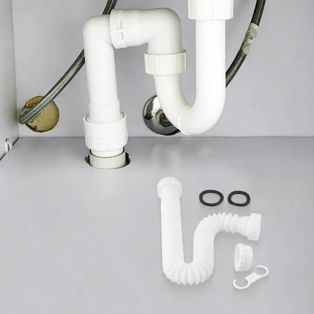 Flexible Sink Drain Pipe with 112 and 114 Inch P Trap and 1 12 1 14 Adapter Set
