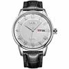 BUREI Men's Leather Watch, Popular Brand, Analog, Roman Numeral, Simple Design, Waterproof, Stylish, Commuter, Business, Silver White
