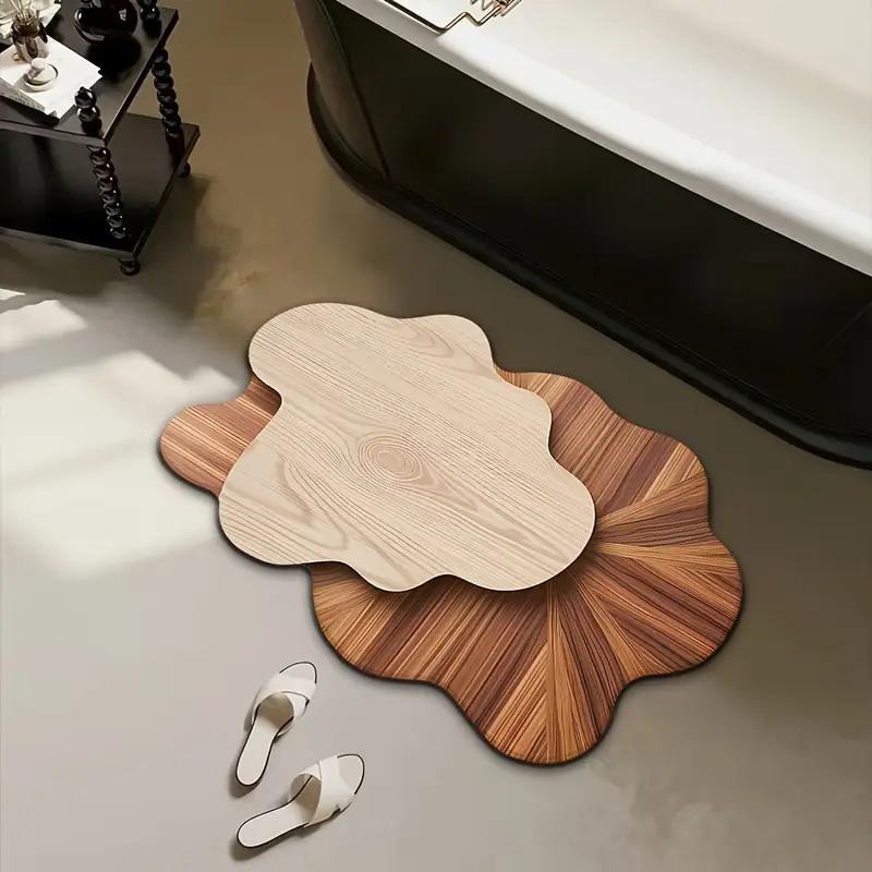 1 Stück Exquisite Badezimmermatte mit simulierter Holztextur für den Heimgebrauch, Unregelmäßige Holzstumpf-Holzmaserung Druck Eingangsteppich