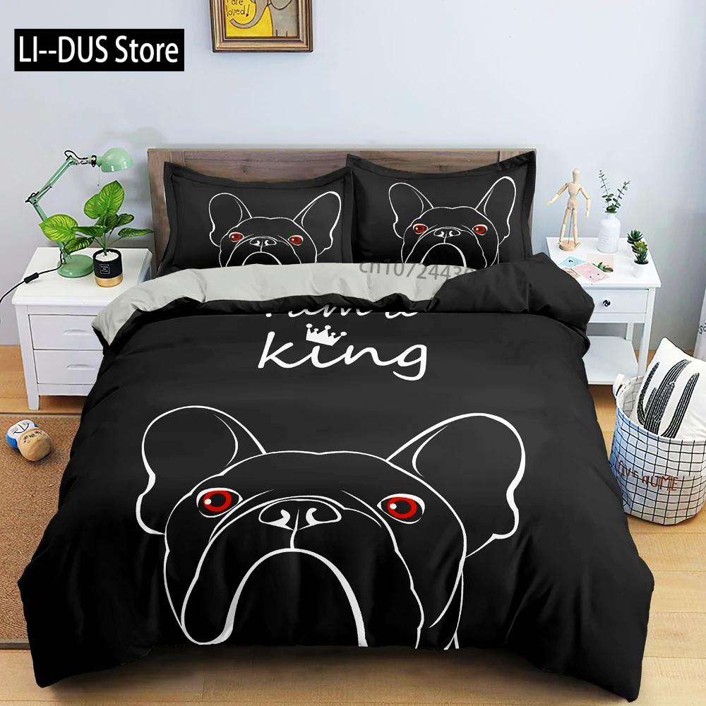 Cartoon Bulldog Duvet Cover Set Pillowcase Single King Full Size Bedding Set for Bedroom Decor Microfiber 3PCS Comforter Cover