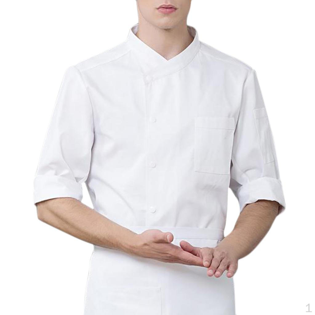 Women Men's 3/4 Sleeve Chef Coat Work Clothes Kitchen Jacket M