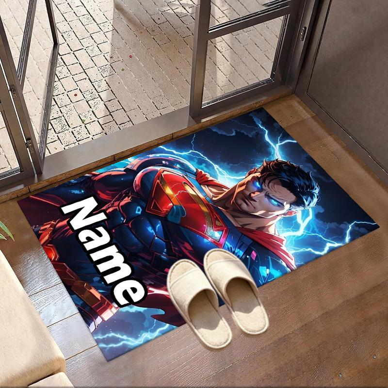 Custom Name Personalized Superman Print Carpet, Versatile Home Decor Rug, for Playroom, Apartment, Balcony, Entryway, Hallway Gift