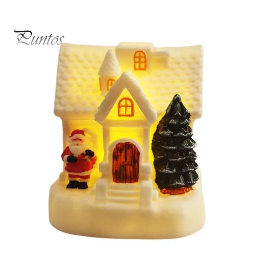 Santa Claus Relief Statue LED Lighted Christmas Village House Statue, Light Up Small Figurines with Miniature Xmas Tree Claus, Collectible Tabletop