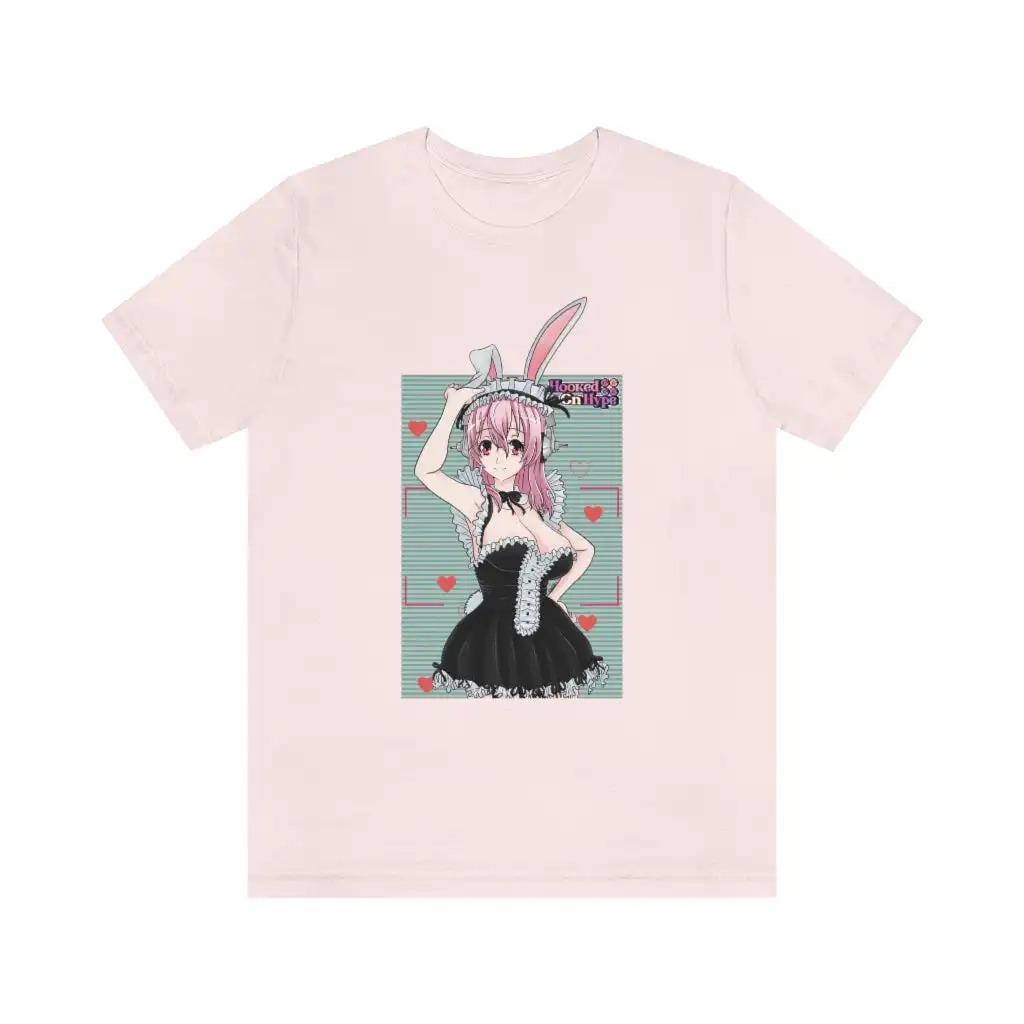 Super Sonico Pink Bear T-Shirt, Unisex Virtual Idol Anime Streetwear Tee, 100% Cotton Casual Short Sleeve Top