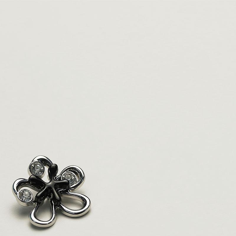 Xiaoxiang Elegant Wind Metal Button With Diamond Large Flower Silver Black Button Jacket Double-Sided Nylon Coat Button