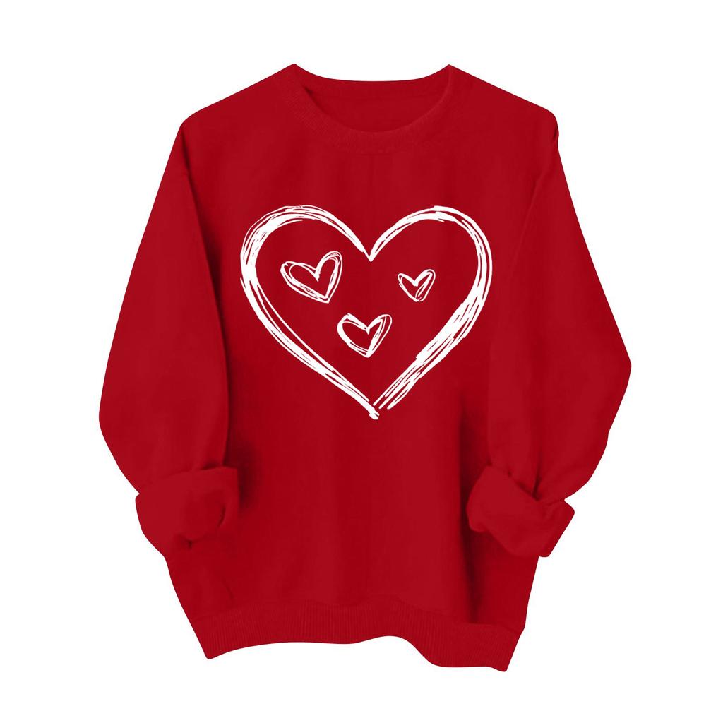 Women's Fashionable Casual Long-Sleeved Valentine's Day Heart Print Pullover Sweatshirt