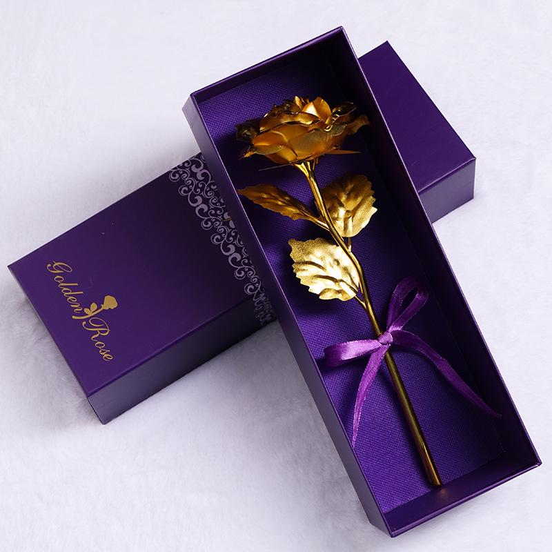 Caixa de Presente Flor Cravo Folha de Ouro - Rosa de Ouro 24K para o Dia dos Namorados Chinês