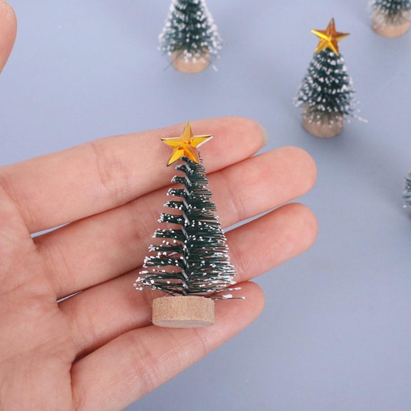 Mini Christmas Tree Decorations for Room Scene Decoration, 12 Piece Set Miniature Wood Tree Ornament for Holiday Tabletop and Craft