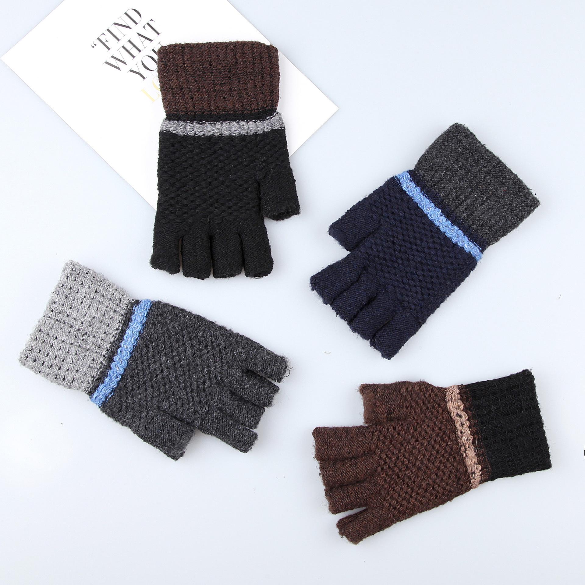 

Зимние новые мужские трикотажные перчатки с полупальцами, полутеплые, контрвязаные, бархатные, холодостойкие, рабочие перчатки для письма average size