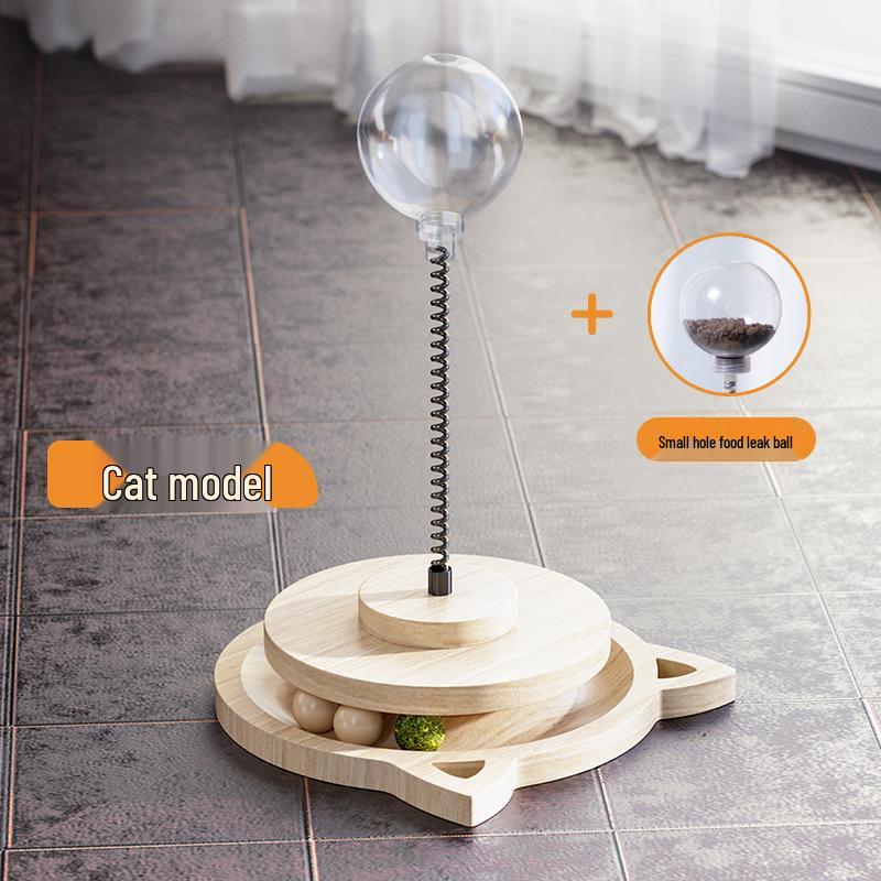 Solid Wood Rotating Catnip Ball and Teaser Wand Set - Cat Food Dispenser & Toy