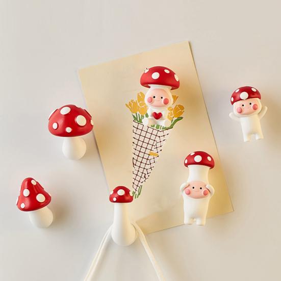 3D Mushroom Hook Refrigerator Magnet Resin Mushroom Shape Decorative Magnet Home Kitchen Office Whiteboard Cabinet Locker Fridge Magnet