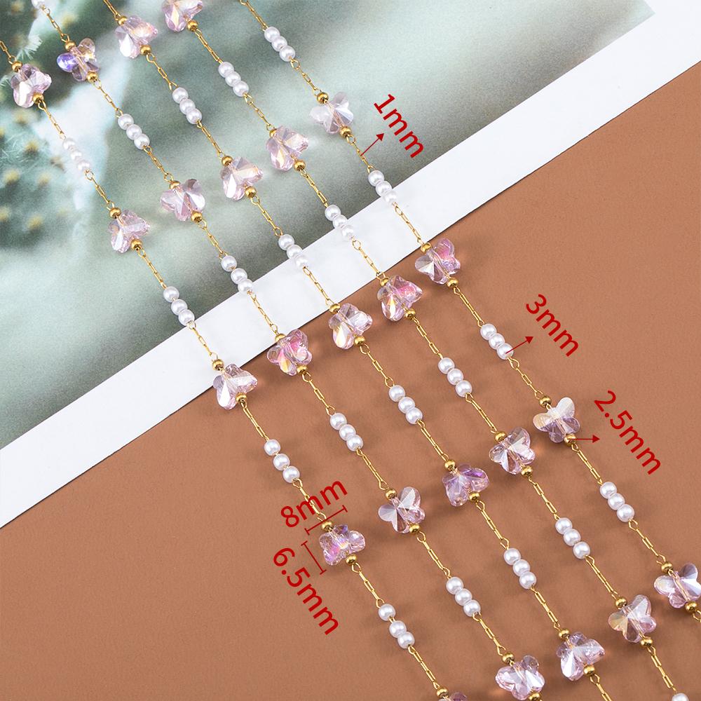 No Fade 1Meter Stainless Steel Crystal Butterfly Pink Flower Beaded Chains for Bracelet Necklace DIY Jewelry Findings Quality