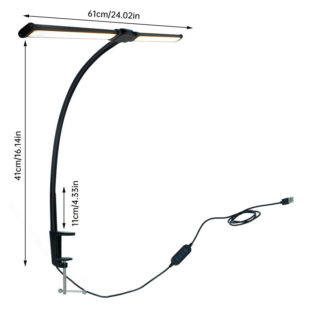 Double Head LED Clip Desk Lamp Touch Button Bedroom Bedside Table Lamp for Home Office Reading Light 3 Color Adjustable