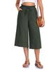 Women's Solid Color Wide-Leg Cropped Pants with Elastic Waistband and Pockets