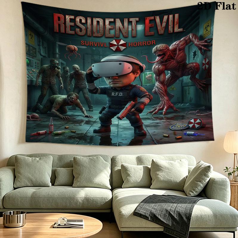 Resident Evil Wall Tapestry Aesthetic Wall Hanging Printed Fabric Blanket Decorative Tapestries For Bedroom Living Room Home Decor