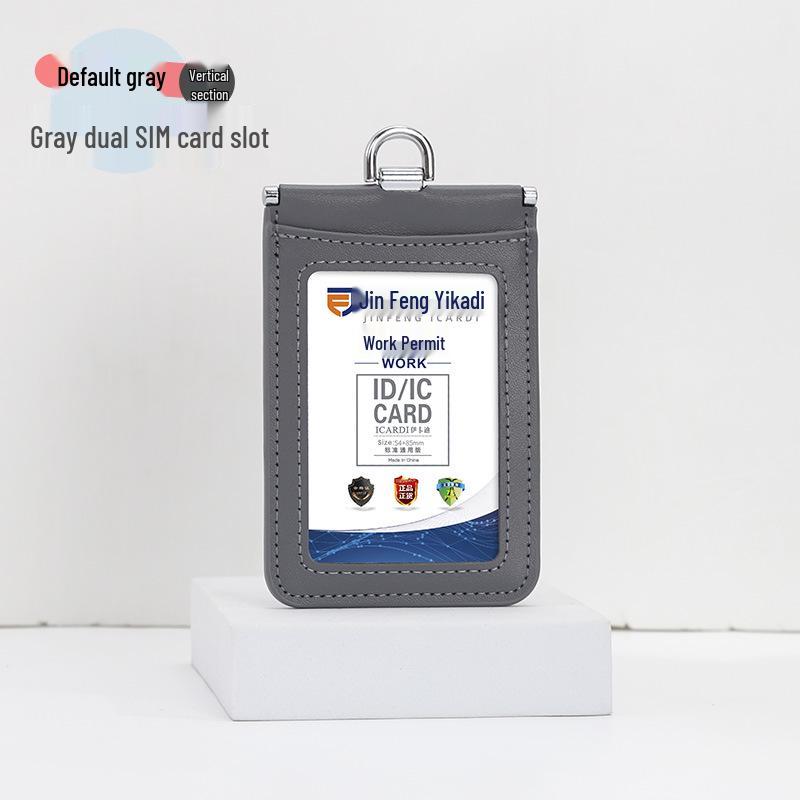 Premium Genuine Leather ID Holder with Two Card Slots and Anti-Interference Lanyard