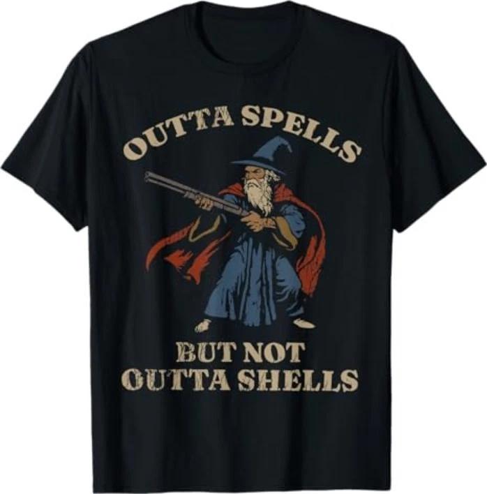 Outta Spells But Not Outta Shells Wizard Fantasy Meme T-Shirt L