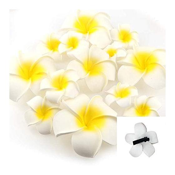 Yesallwas Hair Clips Pins Plumeria Artificial Flowers 5cm Set of 20 Flowers Only White Hair Clips Pins Plumeria Hair Accessories Floral DIY Handmade