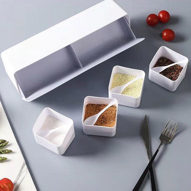 Collapsible Wall-mounted Spice Box Combination Four-grid Kitchen Device Sets Multi Plastic Container for Seasoning Tools