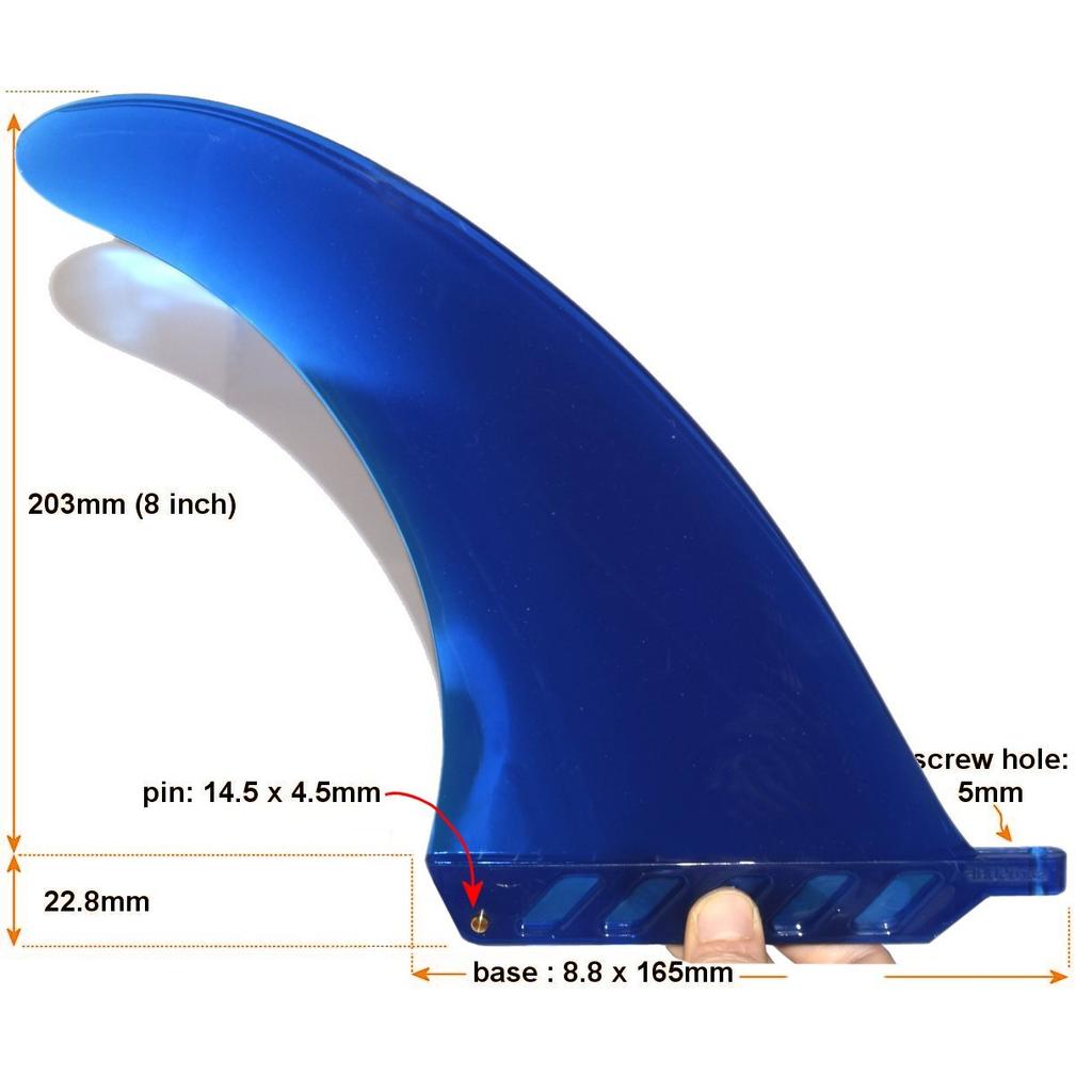 saruSURF Center Fin Safety Flex Soft (Soft Flex) 8" for Longboard/SUP/airSUP - Blue