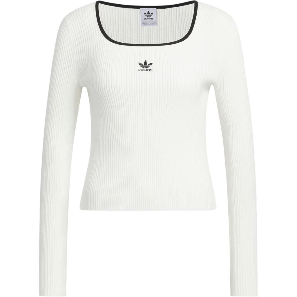Adidas Originals Adicolor Fw24 Autumn Winter Series Slim Fit Square Neck Long Sleeve Knit Top Women Tops Han-Jade-White JM8055