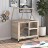 Small Animal Hutch with 2 Levels, 4 Wheels, Sealed Fir Wood, Natural