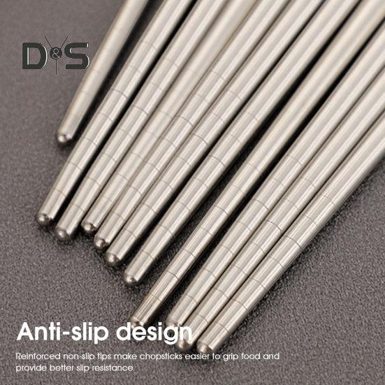 Rostfritt stål 5 par matpinnar porslinsmönster Anti-halk Snygga pinnar för kinesisk mat