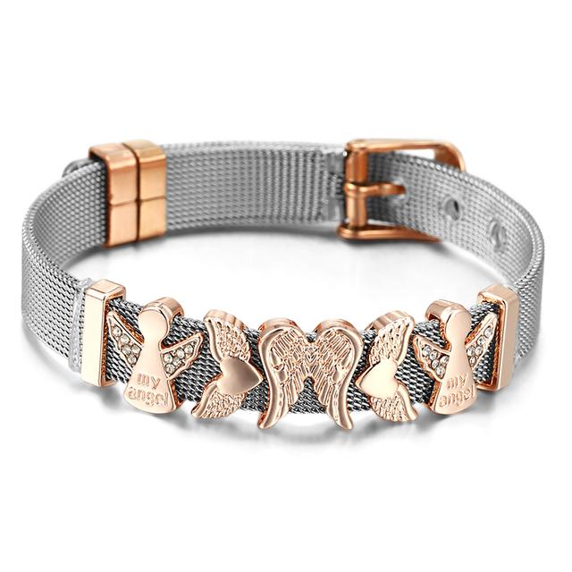 

Модные сетчатые браслеты из нержавеющей стали для женщин и девочек, оригинальный браслет для часов с подвесками, браслет с бусами ангела, подарок