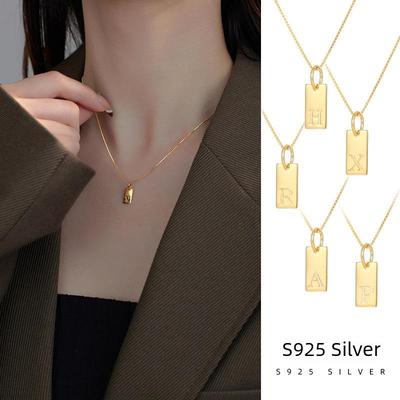 Banyan Tree S925 Silver Square Letter Necklace: Light Luxury, Minimalist All-Match Clavicle Chain