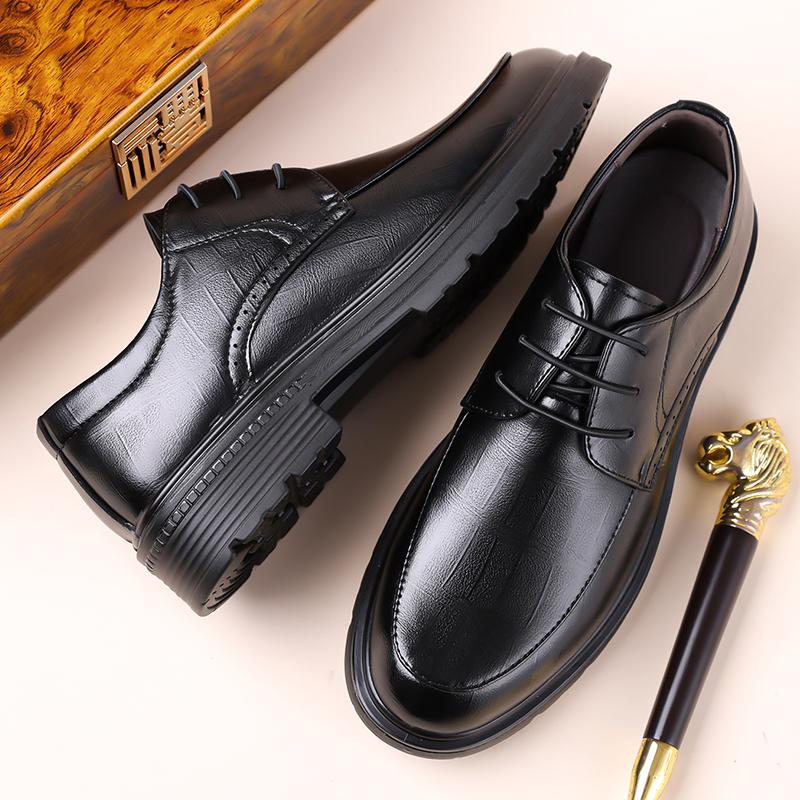 High Quality Men's Casual Leather Business Shoes Round Toe Lace-Up Office Walking Shoes 2026 New Comfy Thick Bottom Oxford Shoes